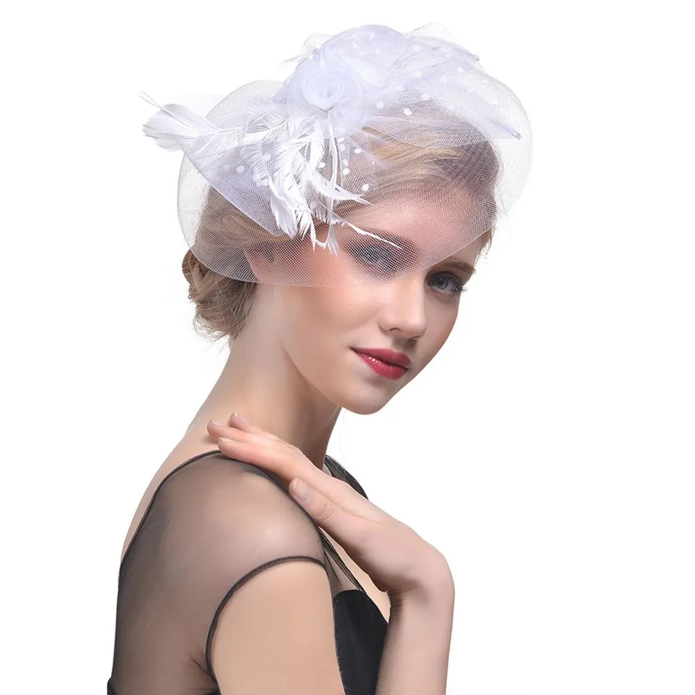 Bibi fascinator floral sur voilette à pois – Image 2