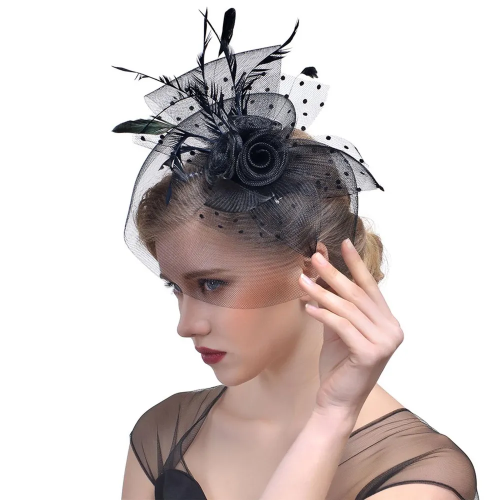 Bibi fascinator floral sur voilette à pois – Image 4