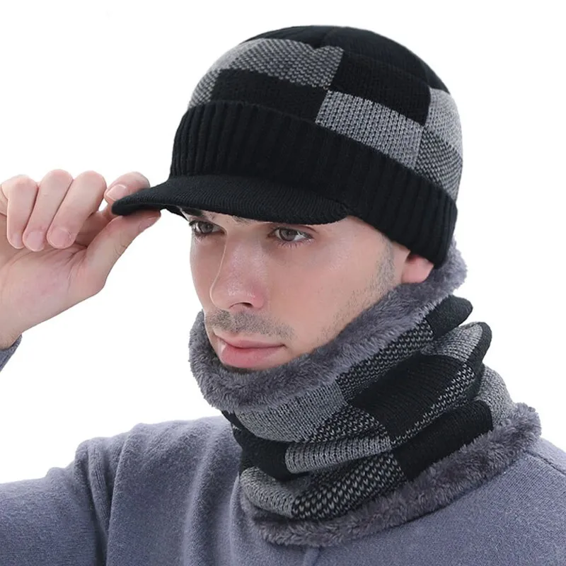 Bonnet casquette à carreaux homme et tour de cou