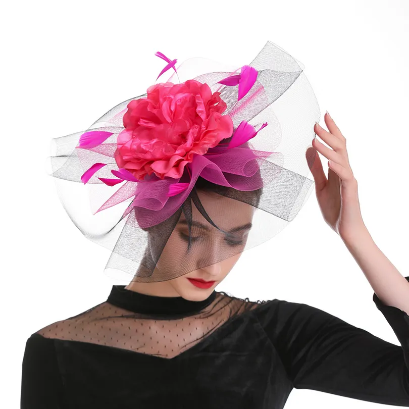 Bibi fascinator grande fleur rose