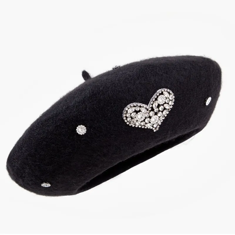 Béret en laine pour femme coeur cadeau saint valentin – Image 2