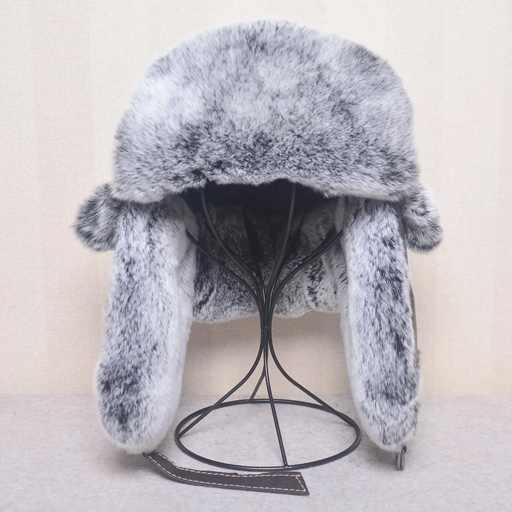 Chapka en cuir véritable et en fourrure de lapin Rex – Image 2
