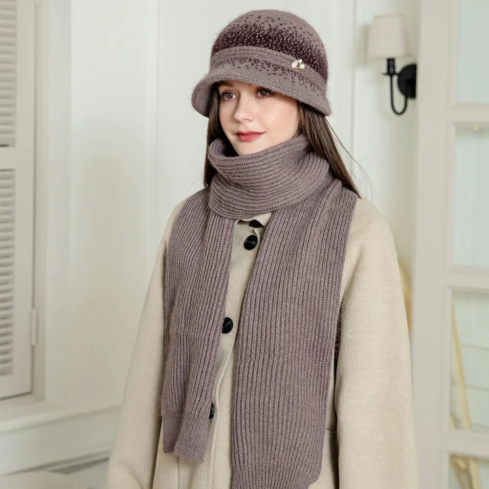 Ensemble chapeau cloche, écharpe et gants collection hiver – Image 6