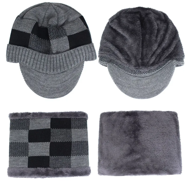 Bonnet casquette à carreaux homme et tour de cou – Image 4