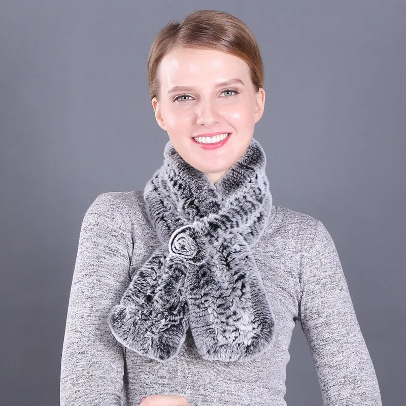 Écharpe en fourrure de lapin motif floral – Image 6