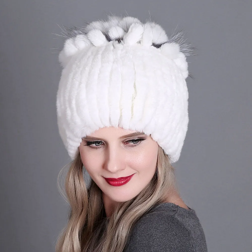 Bonnet en fourrure de lapin Rex femme