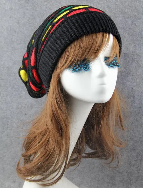 Bonnet long à carreaux arc-en-ciel rasta – Image 5