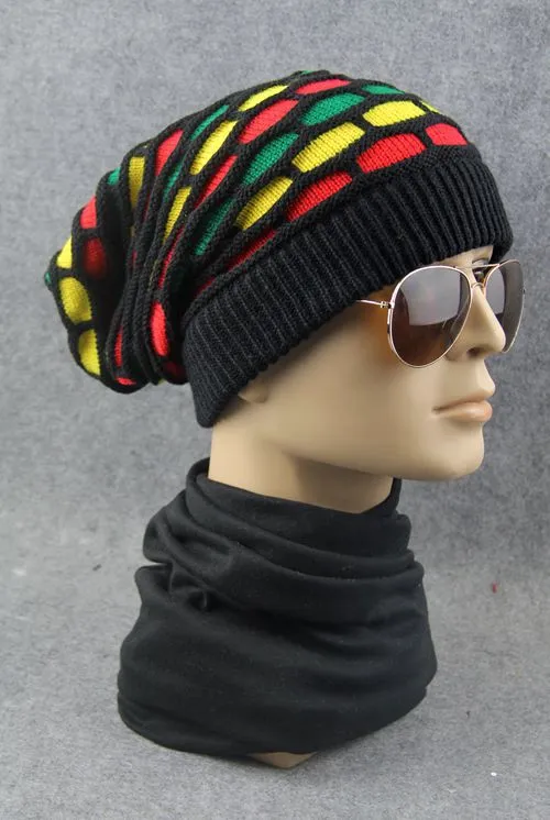 Bonnet long à carreaux arc-en-ciel rasta – Image 4