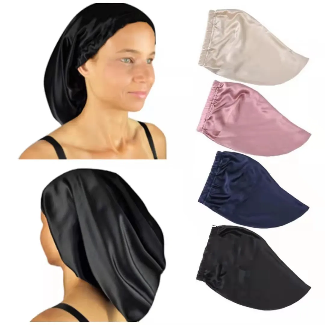 Bonnet de nuit en soie de mûrier pour cheveux longs grand volume – Image 3