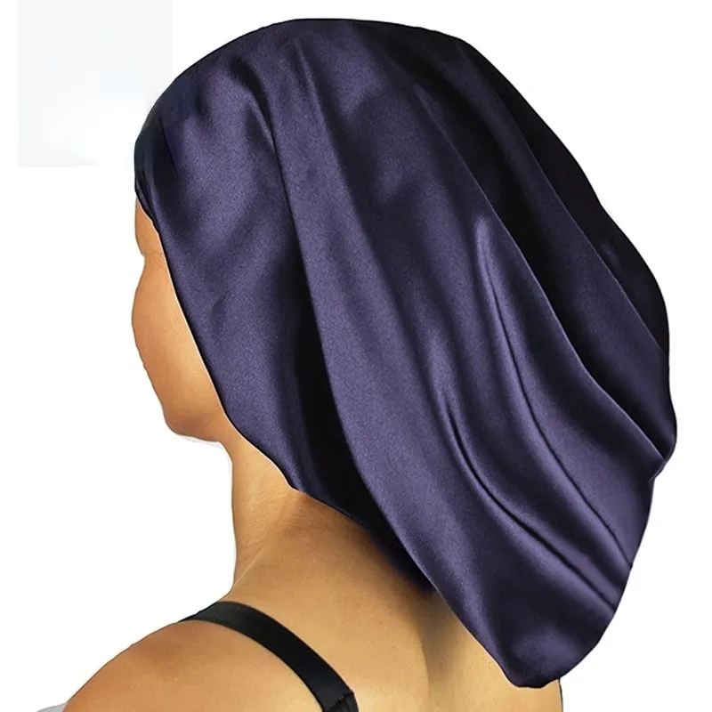 Bonnet de nuit en soie de mûrier pour cheveux longs grand volume – Image 2