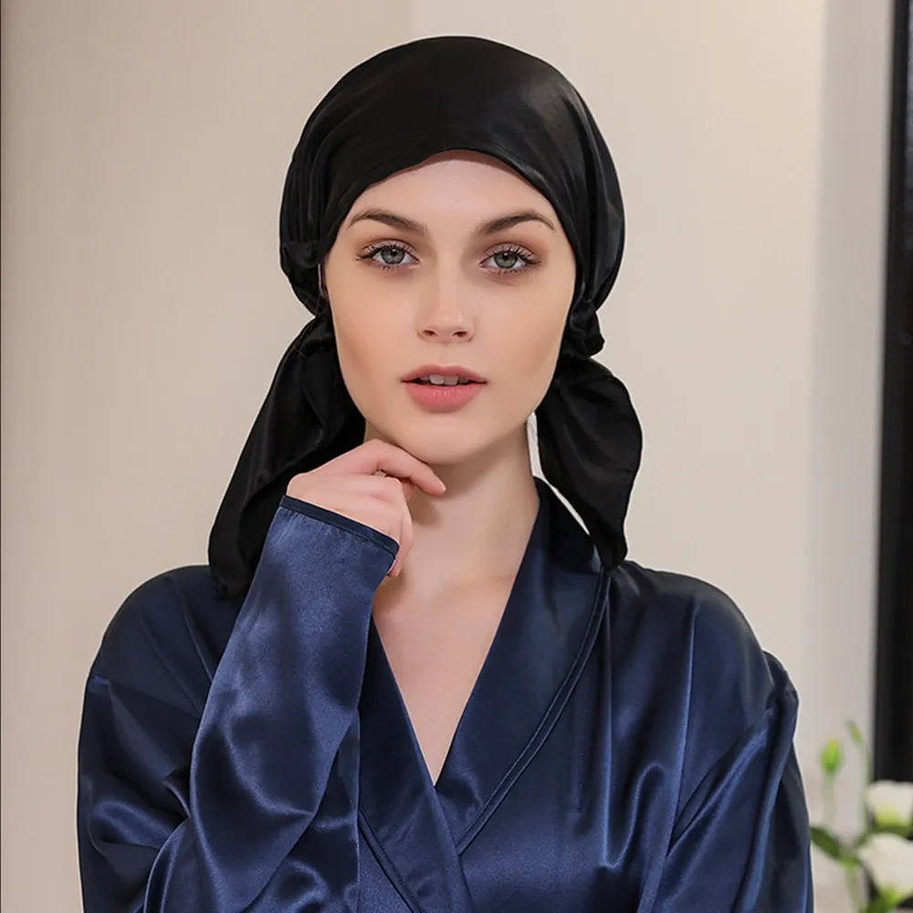 Bonnet de nuit en pure soie avec ruban élastique – Image 3