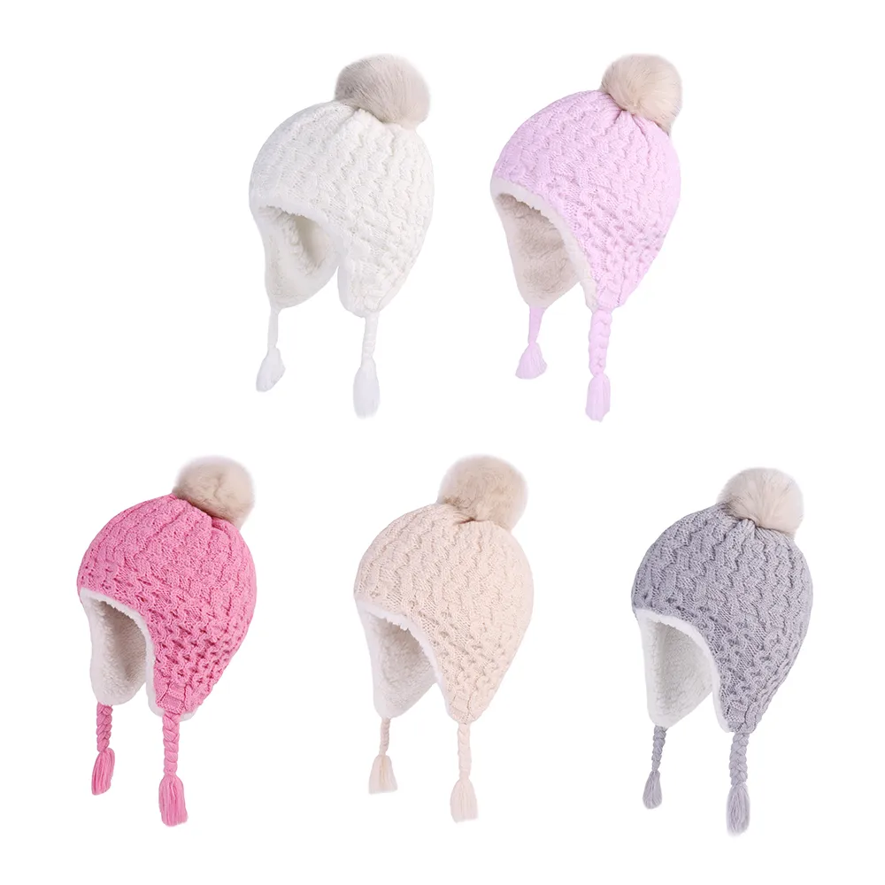 Bonnet à pompon péruvien à pompon doublure polaire pour bébé – Image 5