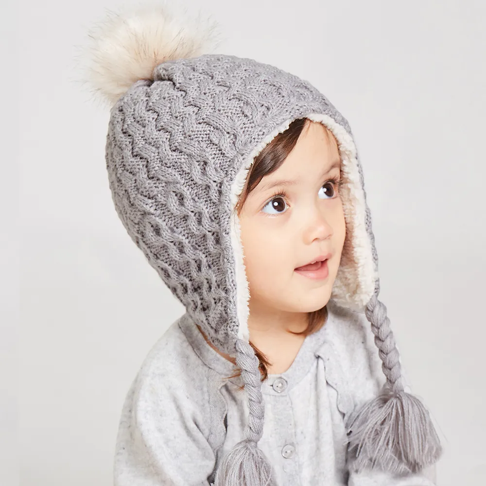 Bonnet à pompon péruvien à pompon doublure polaire pour bébé