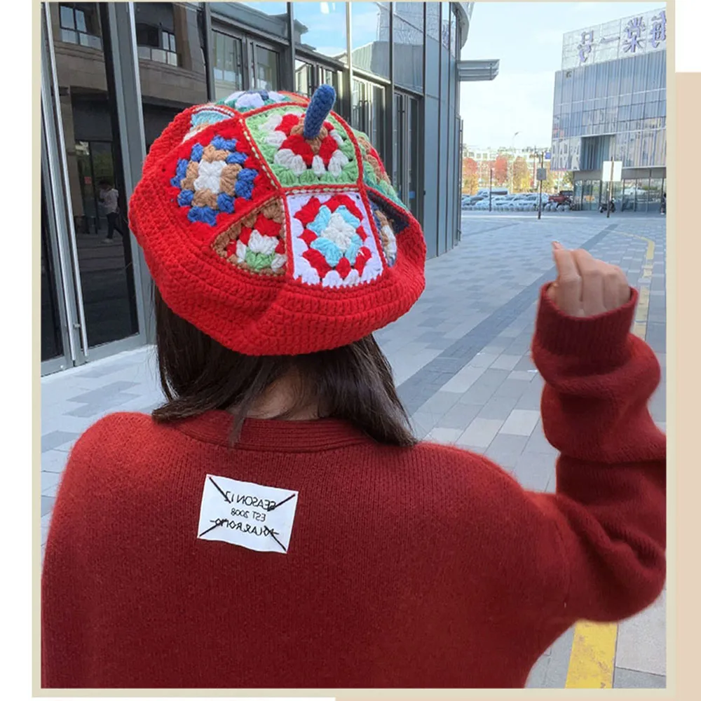 Béret crochet tricoté motif floral – Image 4