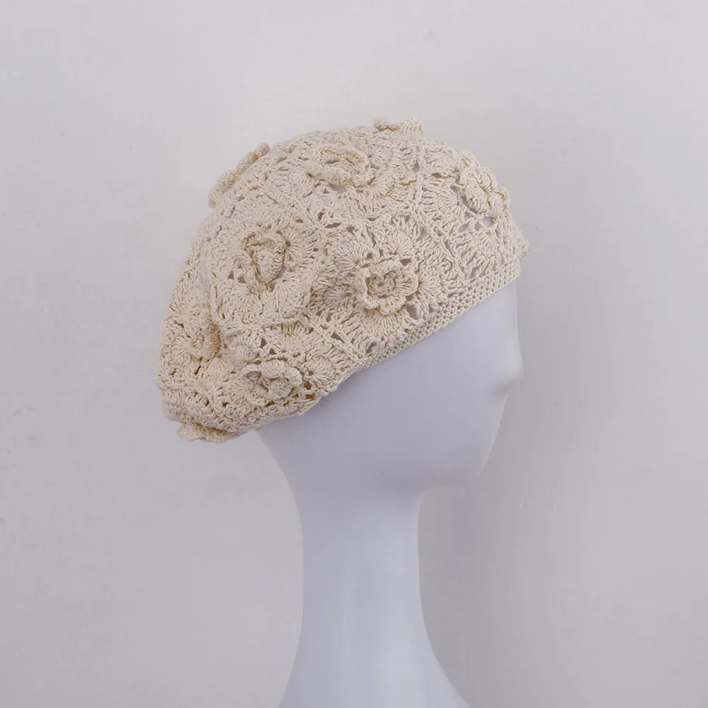 Béret crochet creux motif floral – Image 2