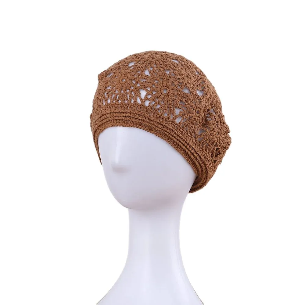 Béret crochet creux à fleurs