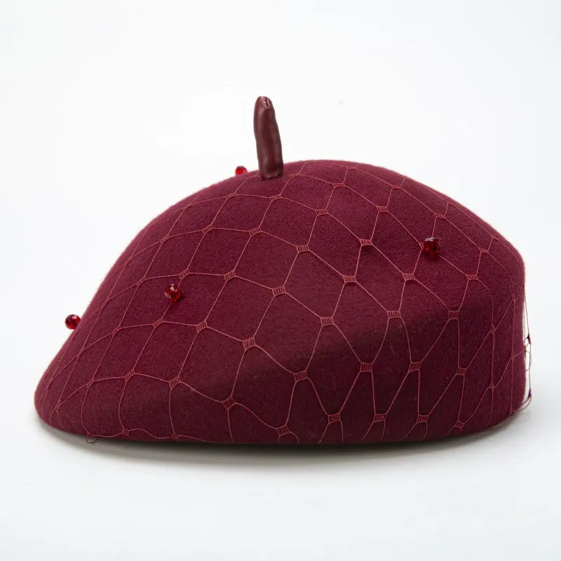 Béret élégant feutre de laine et filet