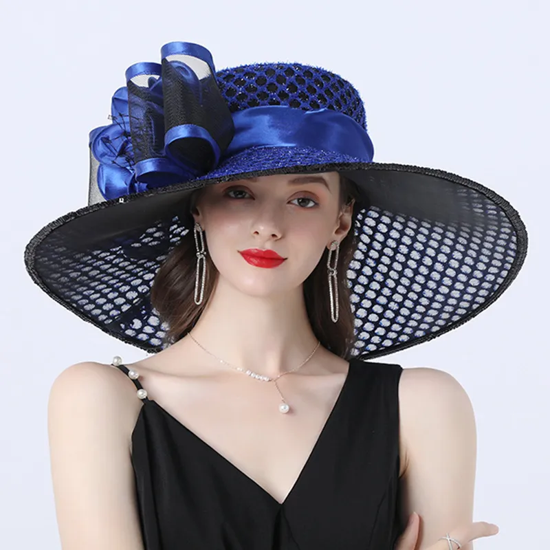 Chapeau Cocktail large bord fleur et satin – Image 4