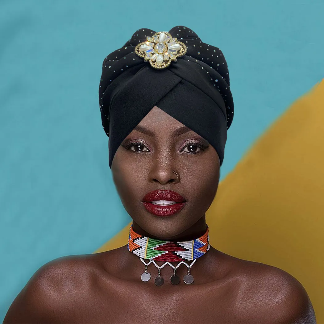Bonnet turban nigérien fleur diamants