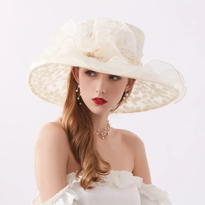 Chapeau cocktail organza femme feuilles d’or – Image 3