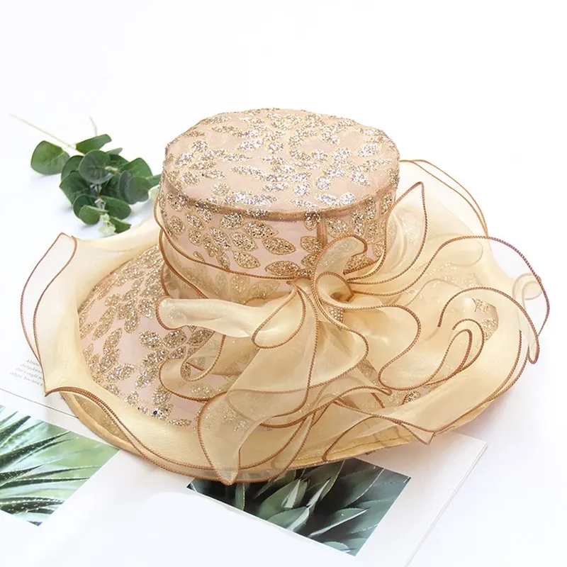 Chapeau cocktail organza femme feuilles d’or – Image 4