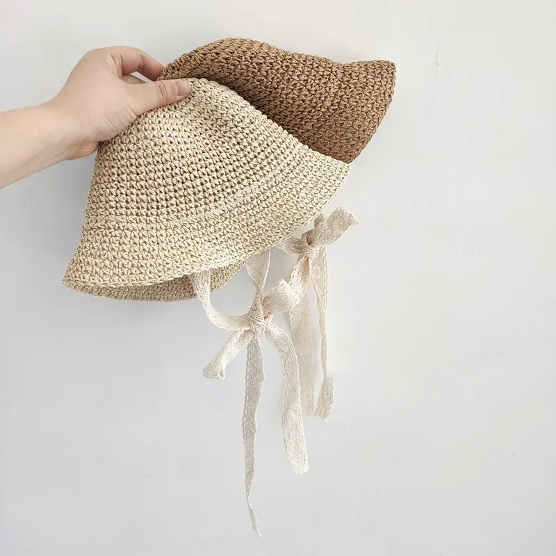 Chapeau de plage enfant paille et dentelle – Image 2