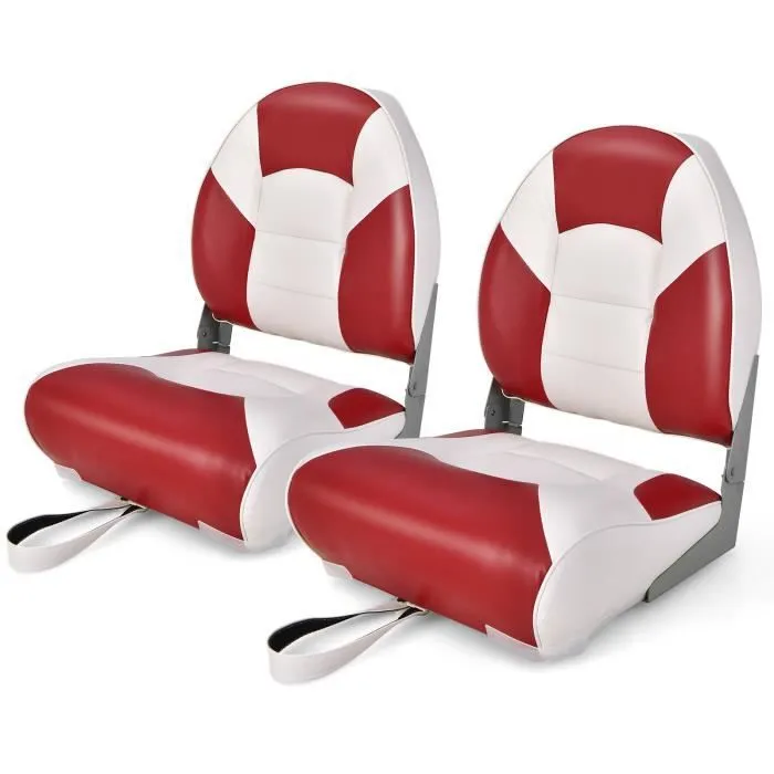 COSTWAY 2 Sièges de Bateau Pliante en Éponge 44x53x55 cm en PVC Etanche Dossier Incurvé et Assise Elastique Spacieuse Rouge Blanc