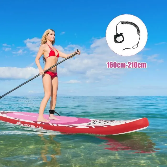 COSTWAY Stand Up Paddle Board Gonflable 335x76x16CM PVC Pagaie Réglable Pompe Leash de Sécurité Aileron Sac pour Enfant/Adulte Rose