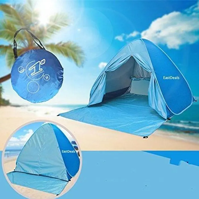 Tente de Plage avec fermeture à glissière, 2 ou 3 Personne Pop-up Automatique Abris de Plage Anti UV50+, pour Extérieure Camping Pla